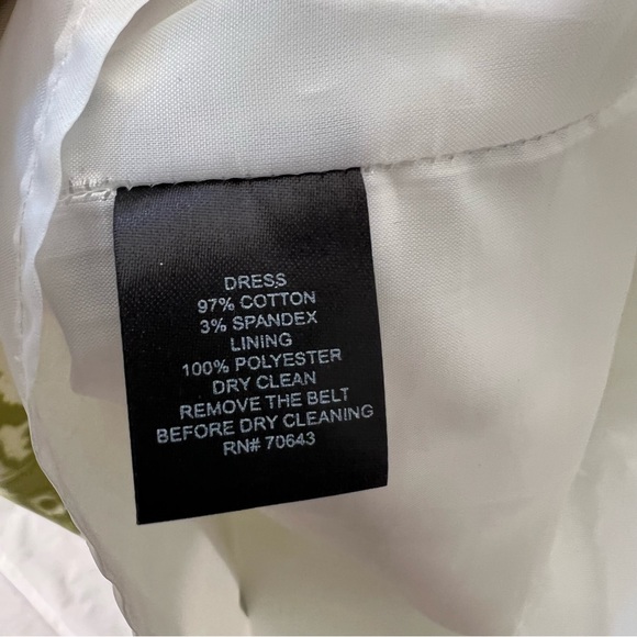 Jessica Howard Green & White Sleeveless V Back Fit & Flare Dress Pink Belt 12 - Picture 7 of 7